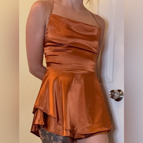 Sleek One-Shoulder Satin Dress in Vibrant Orange - Picture 1 of 5